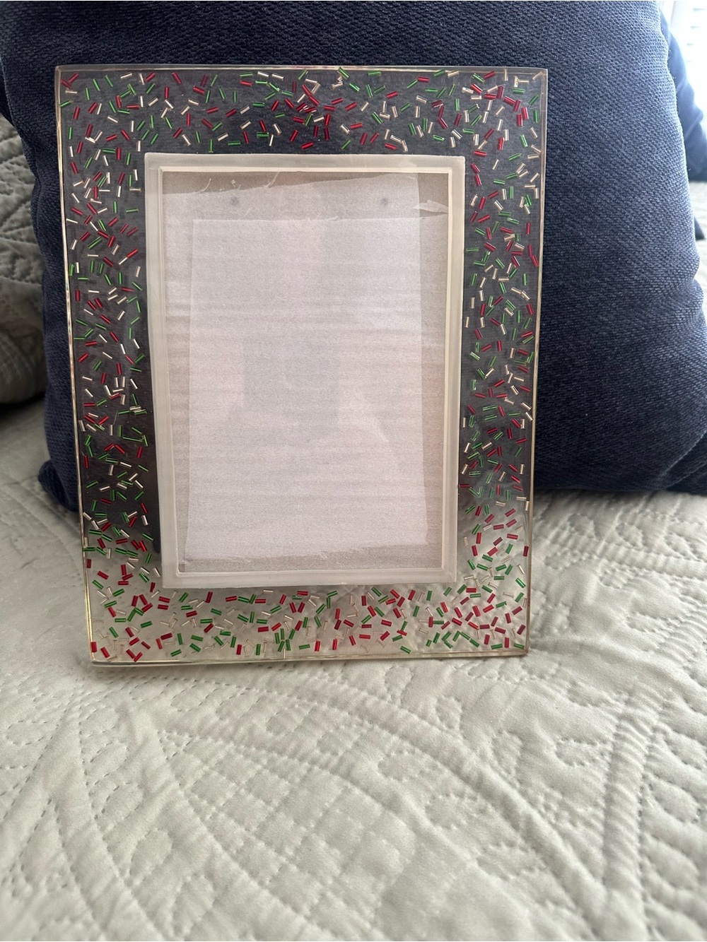 Xmas Acrylic Red Green Silver Confetti Photo Frame Hold 4x6 photo